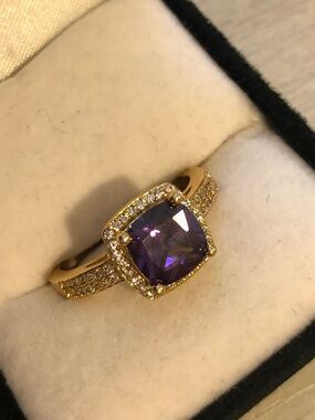 18k gold filled princess cut amethyst halo ring